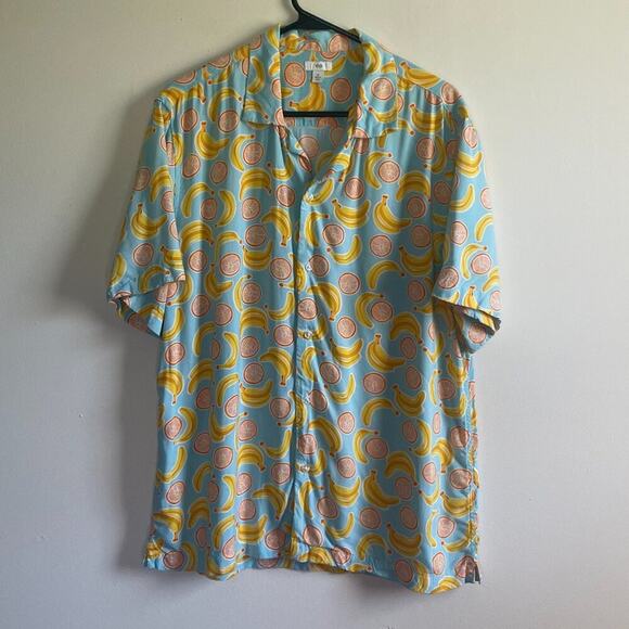 Dip Banana and Orange Print Button Down Short Sleeve Shirt Size Medium - Picture 2 of 6